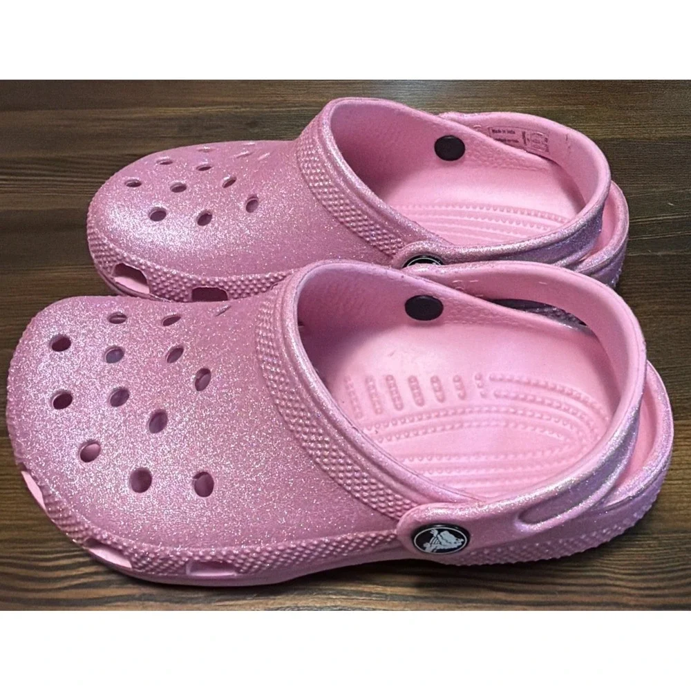 NEW Crocs Sizes C11 - J1 Kids' Classic Glitter Clog - Pink Tweed Glitter